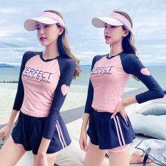 分体泳装新款两件套韩版学生度假显瘦小胸聚拢泳衣 浅粉色 均码